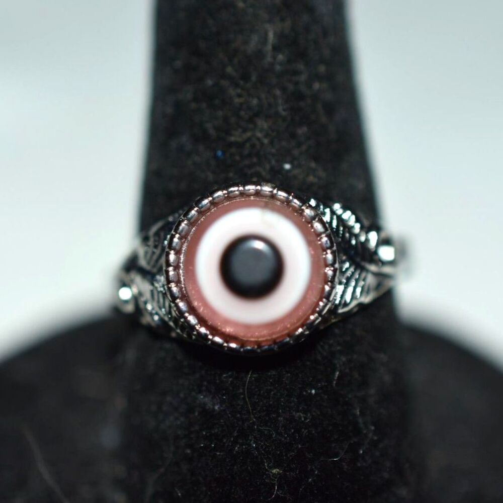 NWOT Orange (Positivity) Evil Eye Silver Tone Etched Band Sizes 7, 9 & 11 Ring